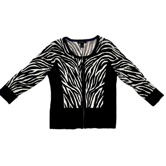 White House Black Market Zebra Print Zip Front Cardigan, Size M - Picture 3 of 7